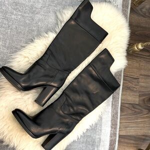 RALPH LAUREN Riding Boot Knee High Chunky Heel No Slip Leather Black